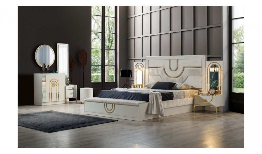 Sıla Yatak Odası Baza, Bench, Boy Aynası Ve Puf Hediye