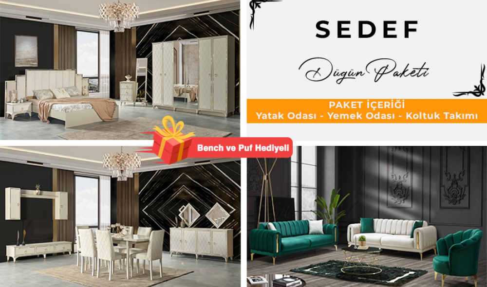 SEDEF DÜĞÜN PAKETİ Sedef Yatak Odası  Kapaklar %100 MDF (Kasa Suntalem Malzemeden Üretilmiştir)