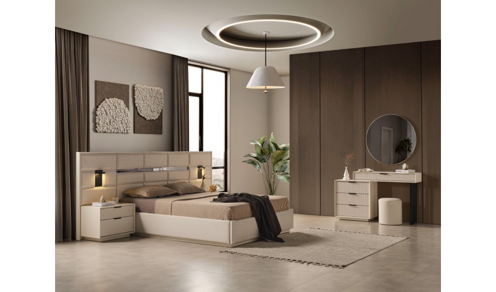 Lotus Köşe Yatak Odası (Ön yüzler mdf iç iskelet suntalem malzemeden üretilmiştir)