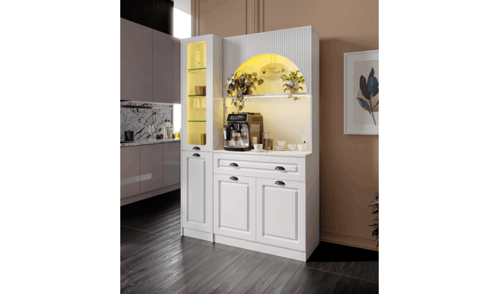 Armoni Black Midi Kahve Köşesi Sol Vitrinli Komple MDF