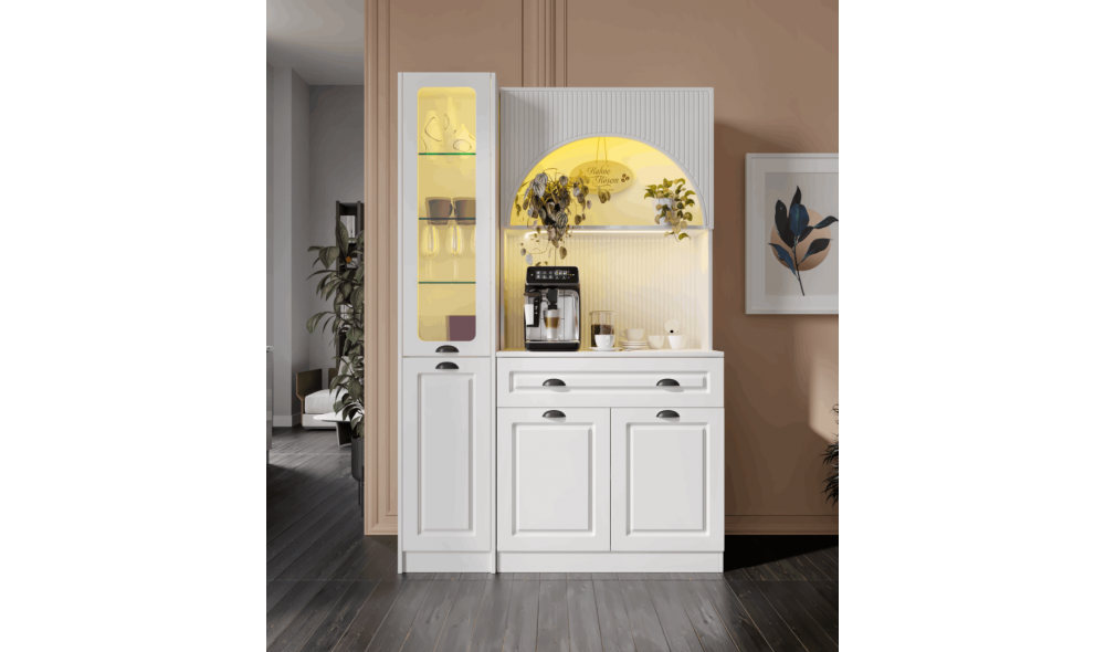 Armoni Black Midi Kahve Köşesi Sol Vitrinli Komple MDF