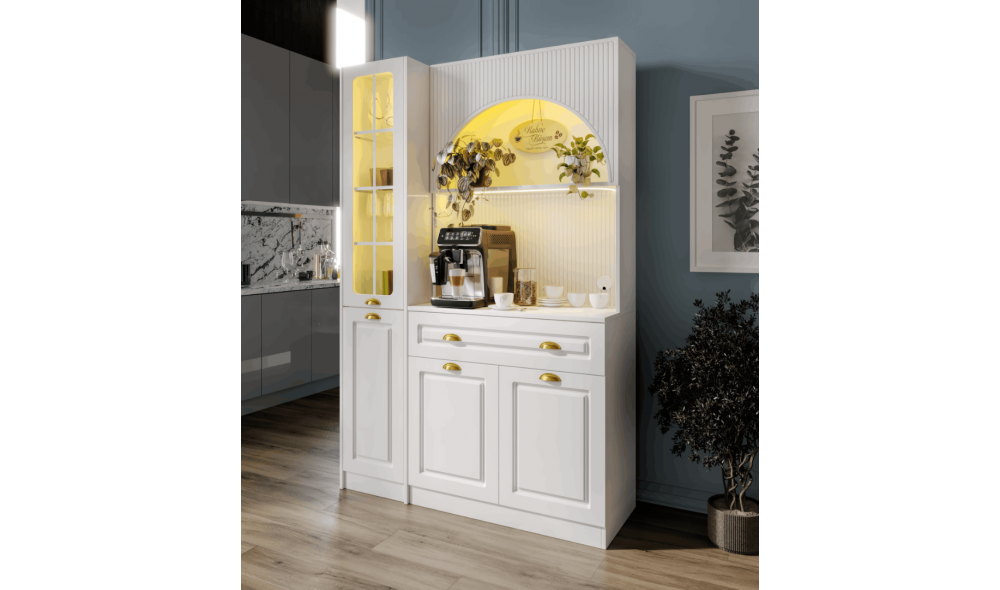 Armoni Gold Midi Kahve Köşesi Sol Vitrinli Komple MDF