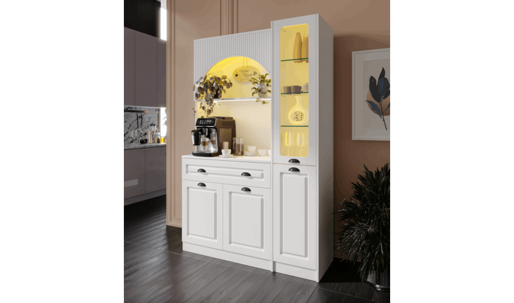 Armoni Black Midi Kahve Köşesi Sağ Vitrinli Komple MDF