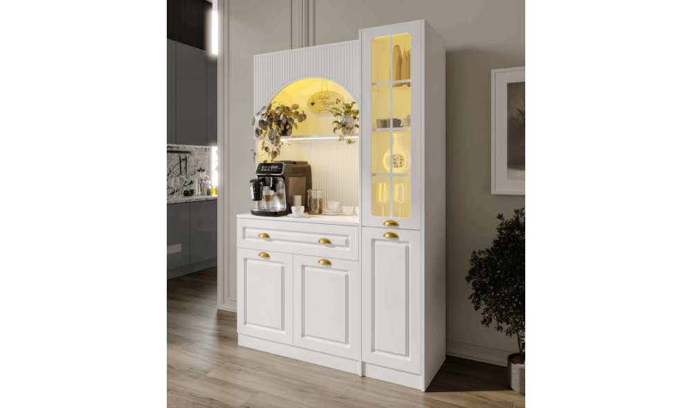 Armoni Gold Midi Kahve Köşesi Sağ Vitrinli Komple MDF