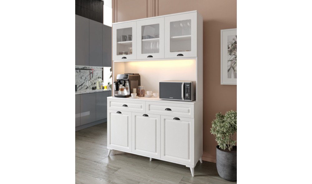 Luna Kahve Köşesi - 140 cm MDF Mutfak Dolabı Ayaklı - LED Aydınlatmalı 