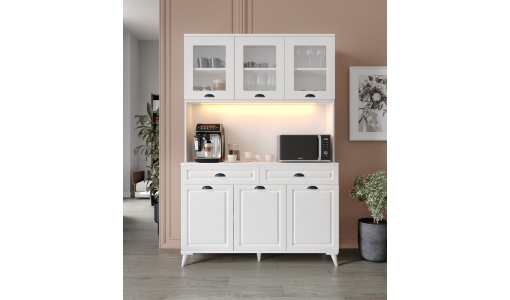 Luna Kahve Köşesi - 140 cm MDF Mutfak Dolabı Ayaklı - LED Aydınlatmalı 