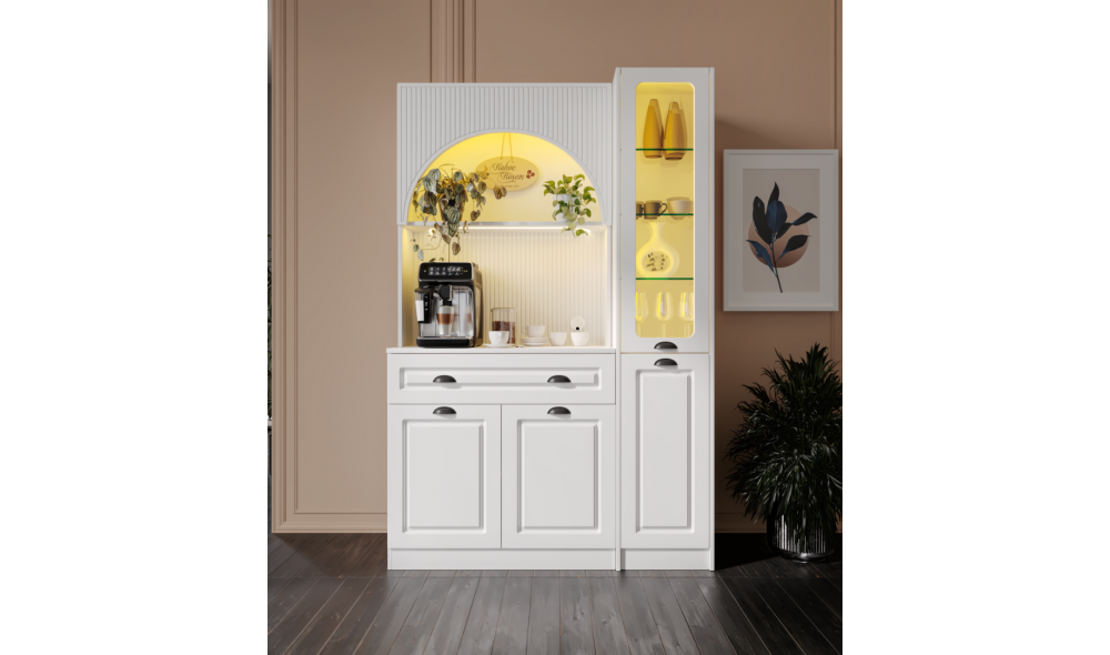 Armoni Black Midi Kahve Köşesi Sağ Vitrinli Komple MDF