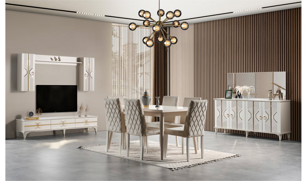 Kristal Yemek Odası (Ön yüzler %100 mdf kasa suntalem malzemeden üretilmiştir)