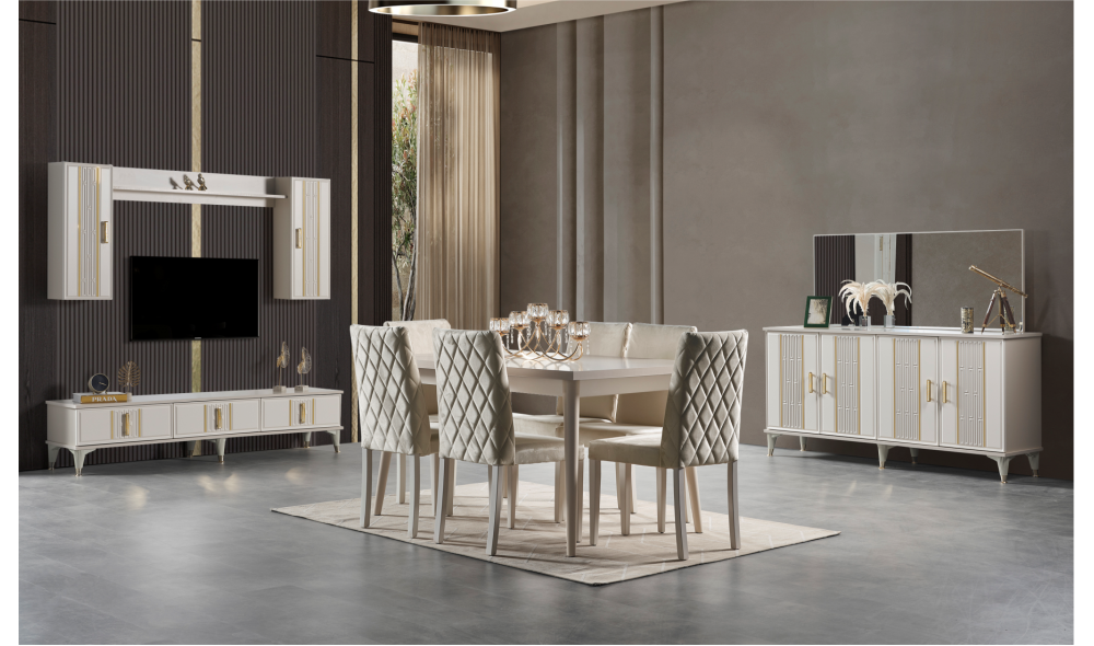 Orkide Yemek Odası (Ön yüzler %100 mdf kasa suntalem malzemeden üretilmiştir)